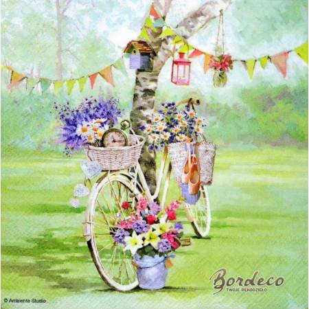 Serwetka decoupage firmy AMBIENTE wiosenny rower 33x33cm